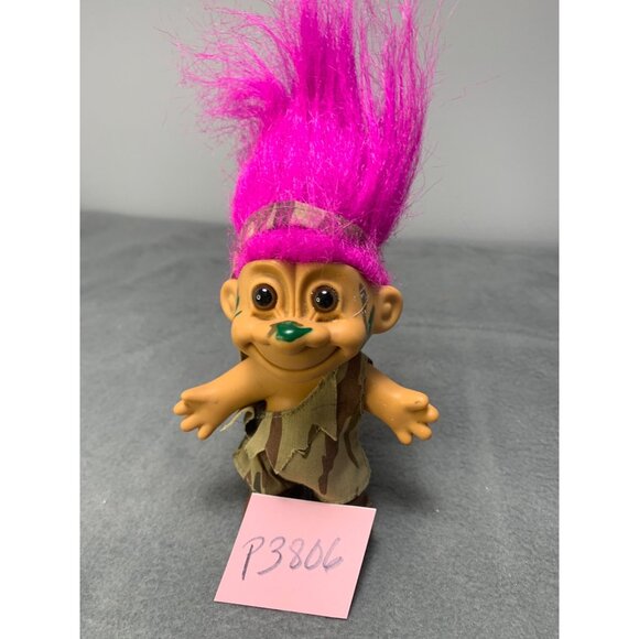Vintage Russ Troll Doll 1980s Camouflage Outfit Pink Hair Collectible Toy - Picture 8 of 8